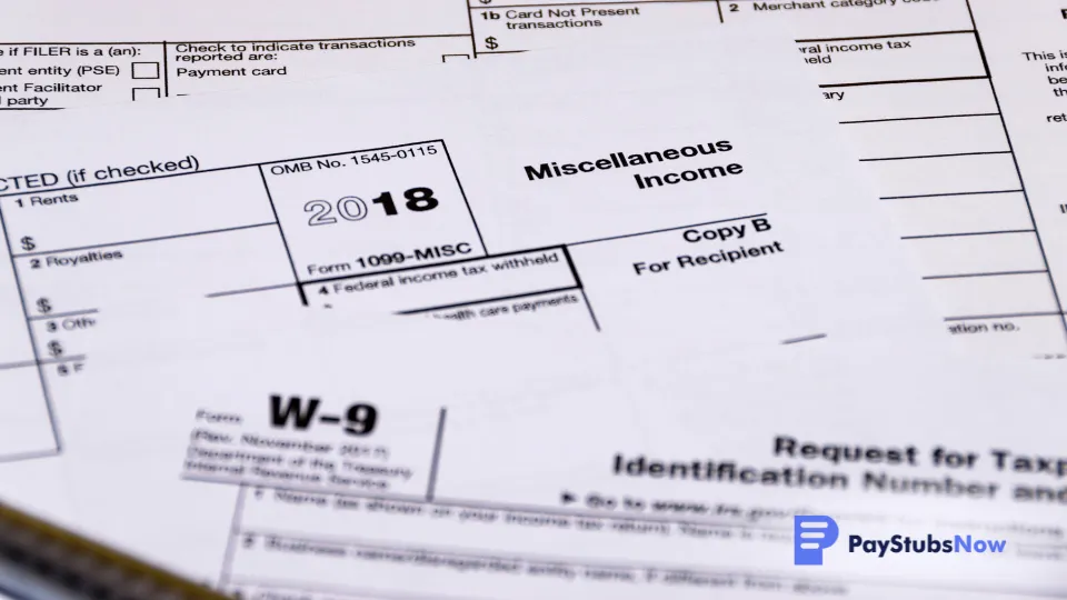 A close up of 1099 and W9 forms on a desk