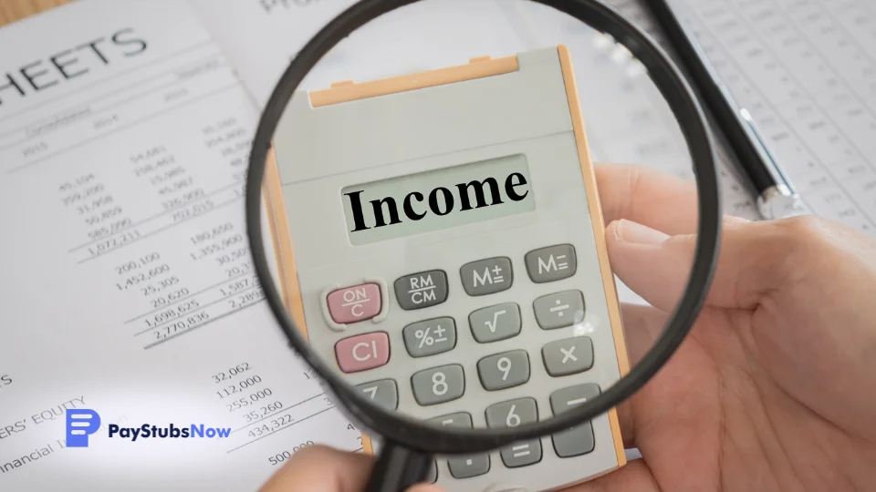 A person holding a magnifying glass over income