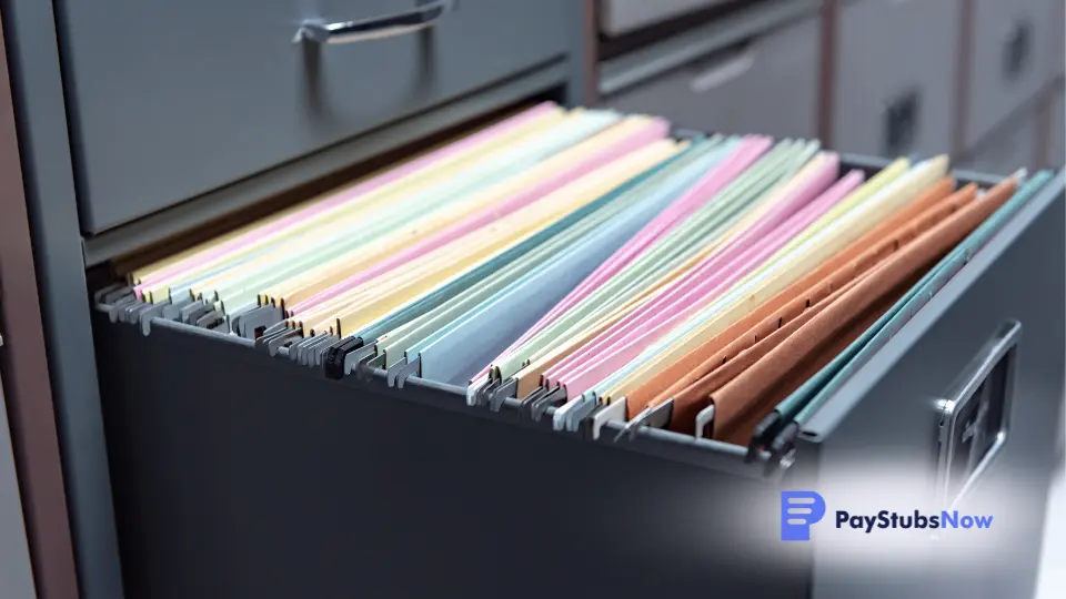 an open filing cabinet with many files inside