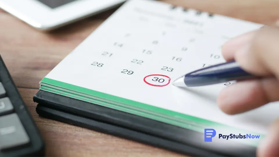 a person holding a pen, circling a date on a calendar