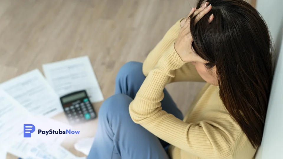 A person sitting on the floor struggling with their taxes