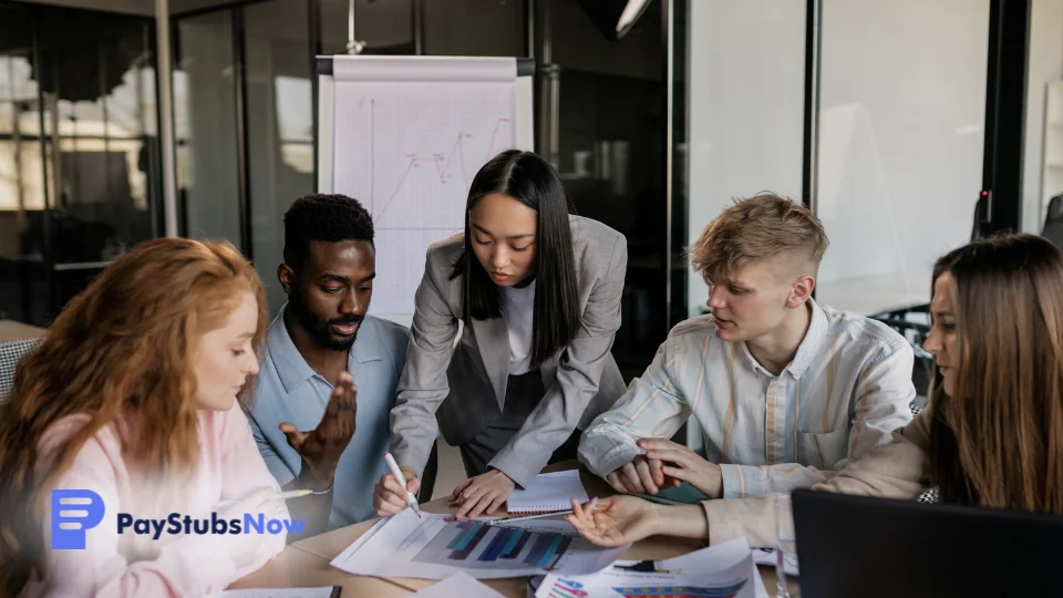 A group of business people working together in an office