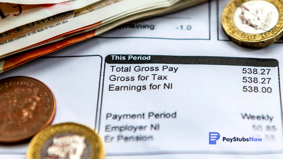 close-up of a payslip with total gross pay displayed, gross vs net pay