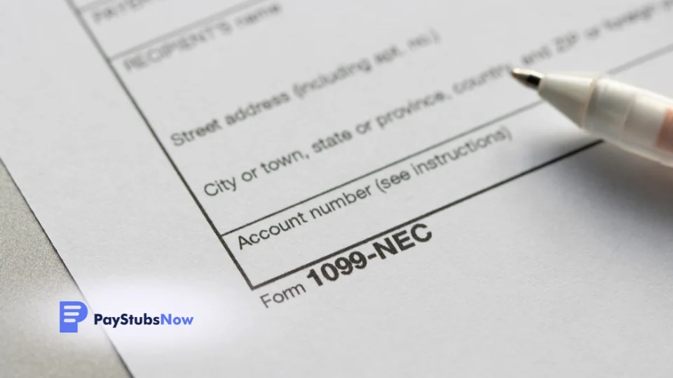 A close-up of a pen on a 1099-NEC tax form