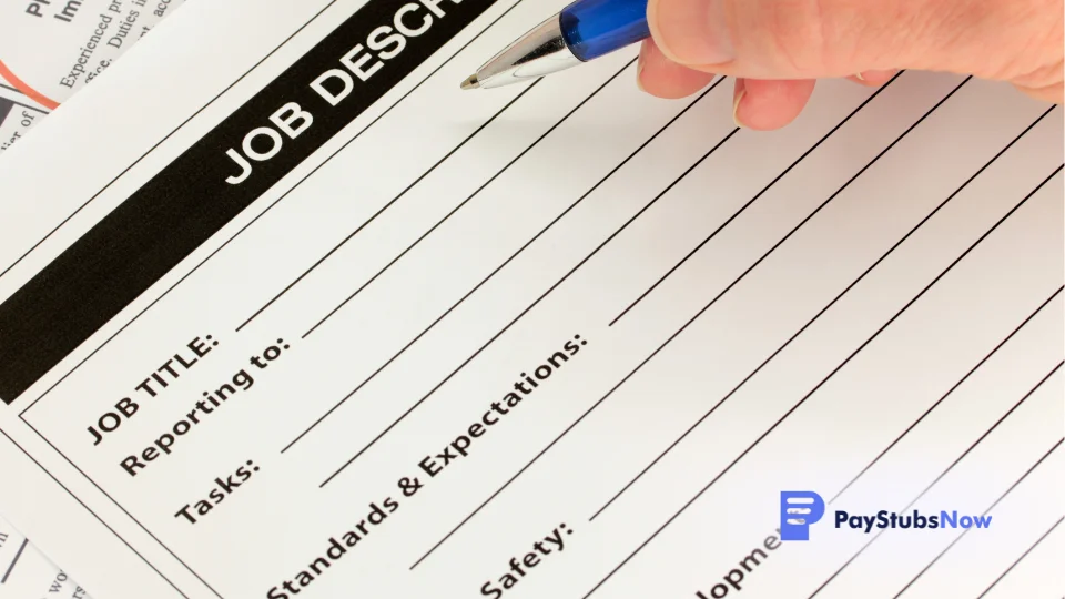 close-up of a hand holding a pen over a piece of paper filling out job information