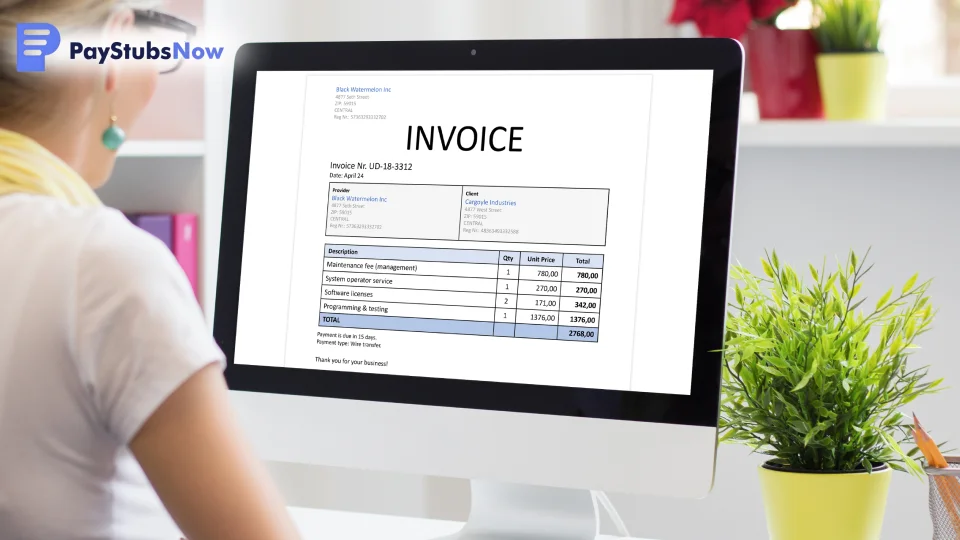 A freelancer creates an invoice for a client on their computer