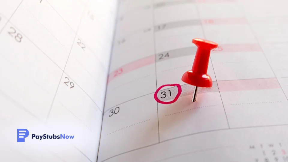 A calendar with a red push pin on top of it