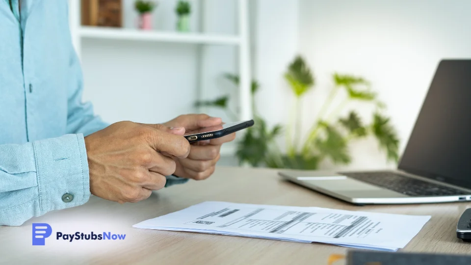 A person using a mobile phone to scan receipts at their office