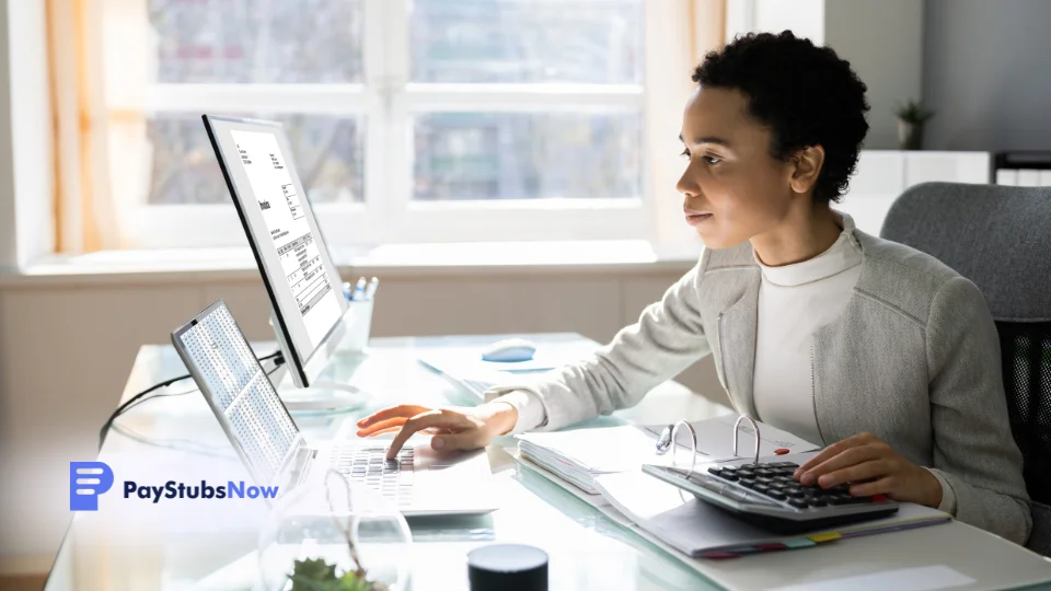 A person sitting at a desk with a laptop and a calculator