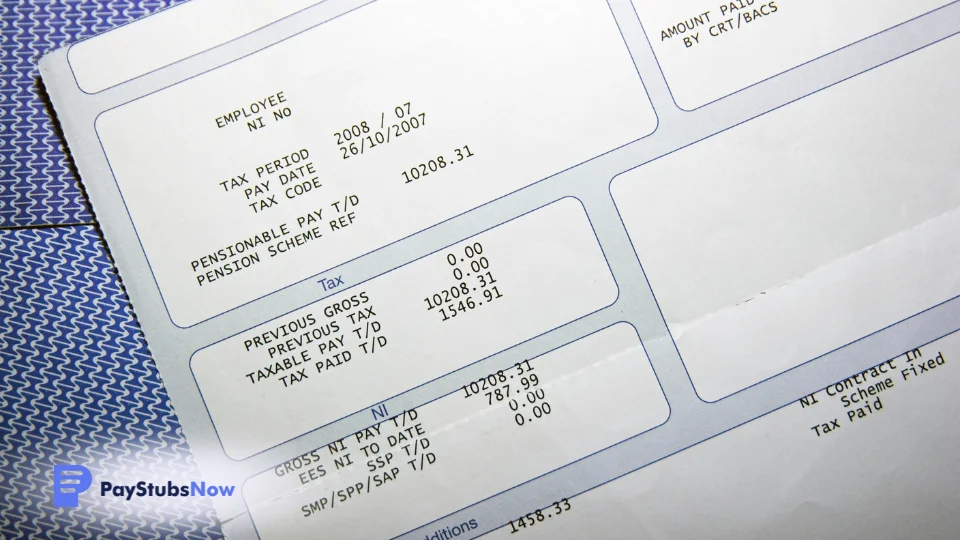 A close up of a pay stub on a piece of paper