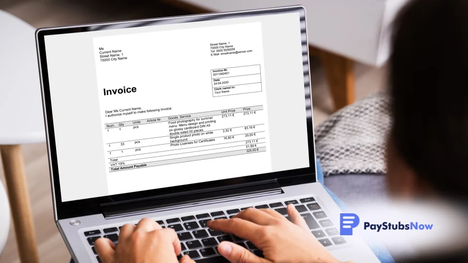 A person using a laptop to write an invoice