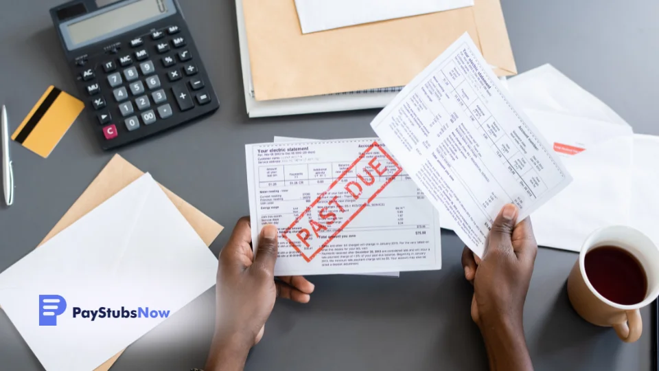 Hand holding an unpaid invoice, with 'Unpaid' marked clearly