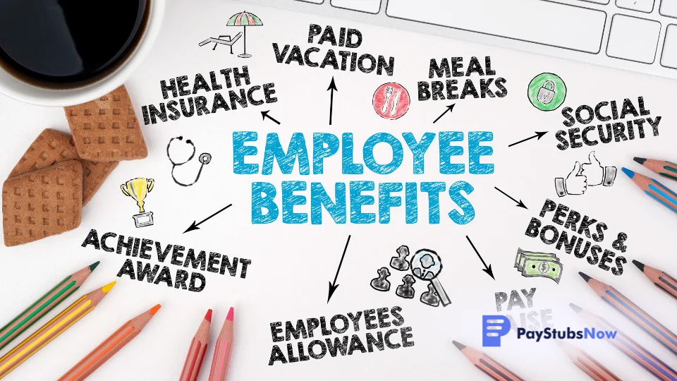 A complex web diagram illustrating various employee benefits