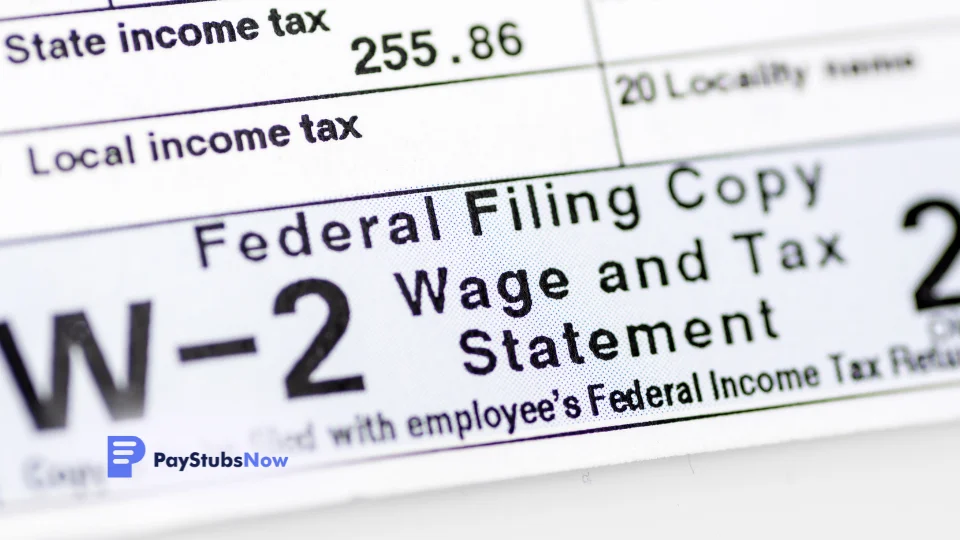 A close-up of a federal filing copy of the w-2 wage and tax statement