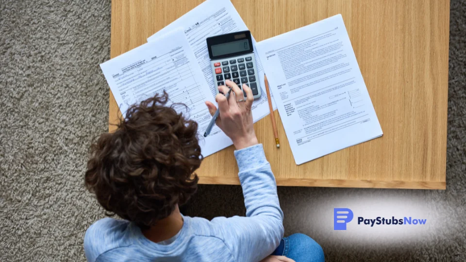 A person using a calculator to file their taxes