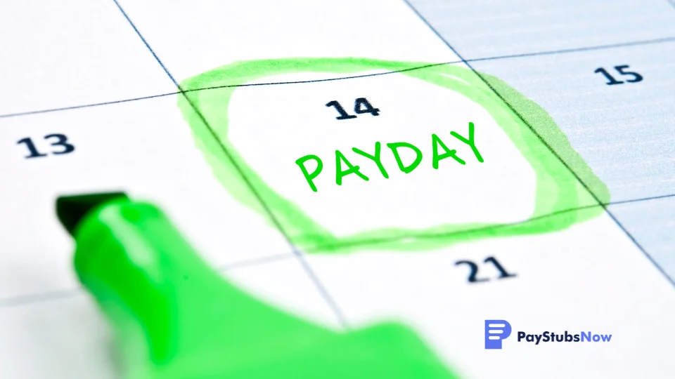 A green marker on a calendar with the word pay day written on it