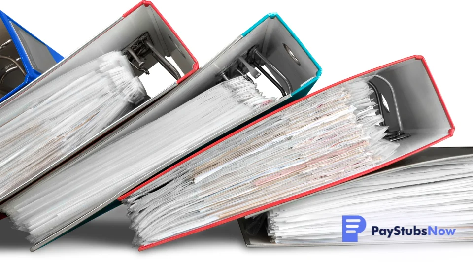 A stack of binder files on a white background