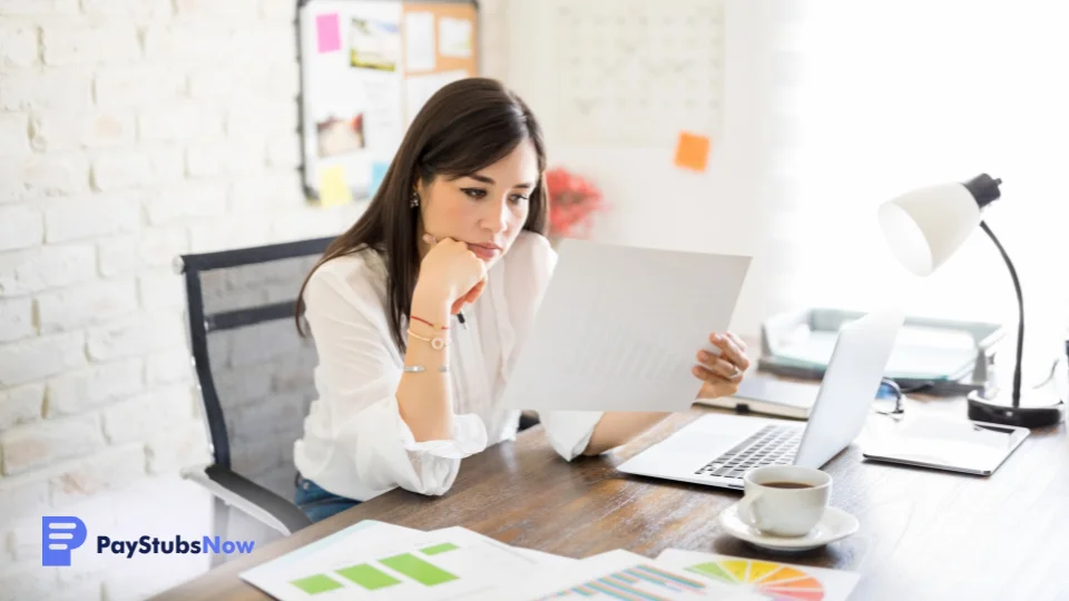 A person sitting at a desk looking at a piece of paper