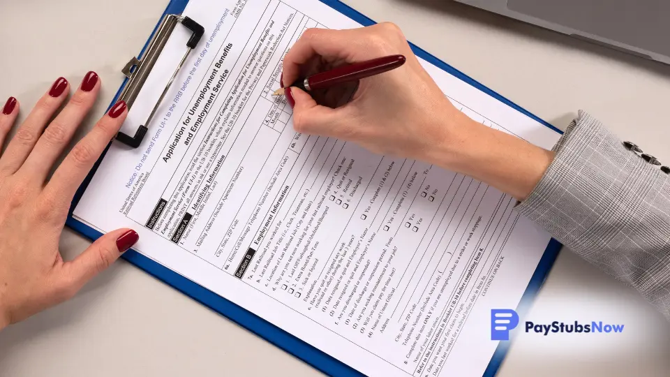 person filling out an application for unemployment benefits