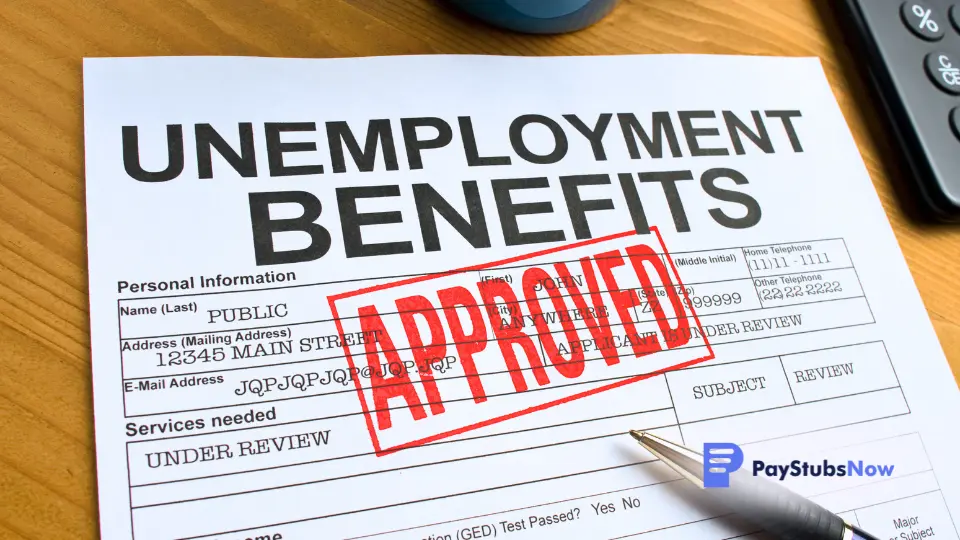 an unemployment benefits document stamped approved”